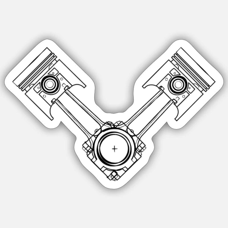 Conception technique du piston en V - Sticker taille S (10 x 10 cm) - blanc mat