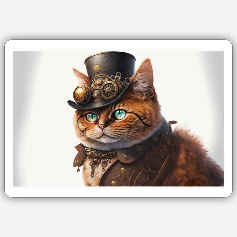 Chat steampunk Sticker taille S (10 x 10 cm)