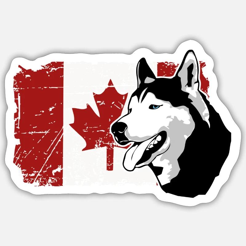 Maple Leaf - Huskies - Canada - Sticker taille S (10 x 10 cm) - blanc mat