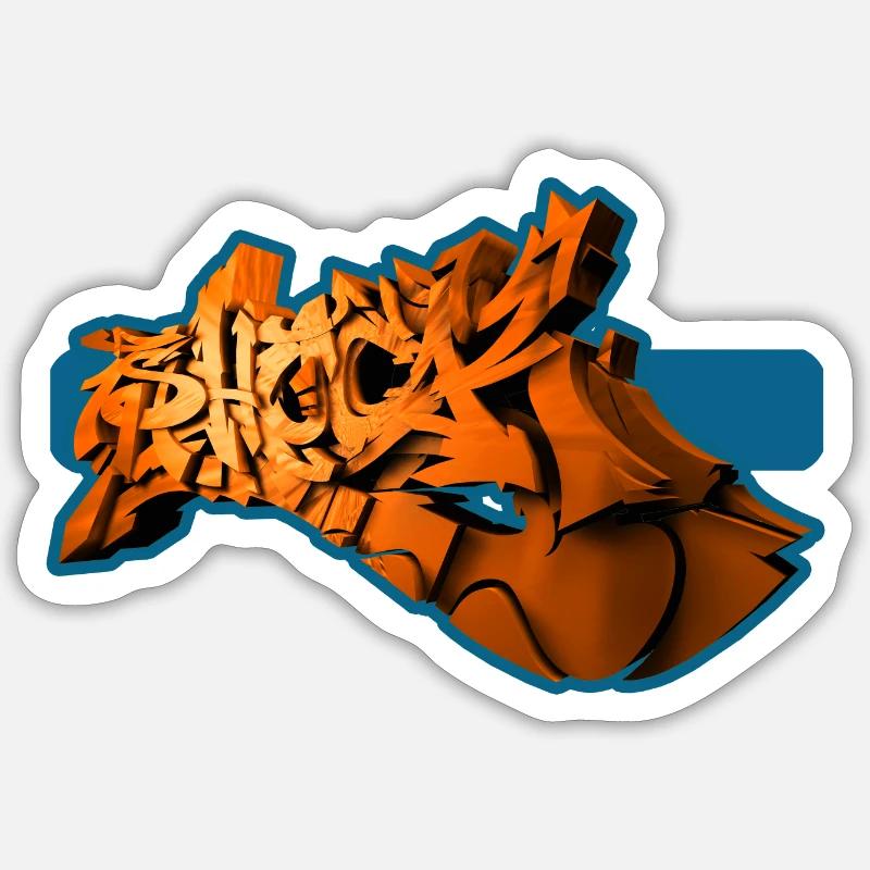 Shock perfektes 3D Graffiti Orange - Sticker Größe S (10 x 10 cm) - Mattweiß
