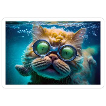 Hector die Schwimmkatze mit Taucherbrille - Sticker Größe S (10 x 10 cm) - Mattweiß - Vorne