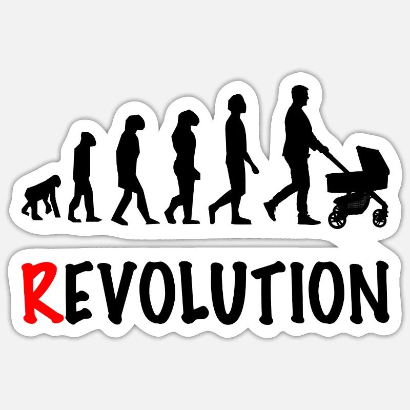 révolution papa poussette naissance - Sticker taille S (10 x 10 cm) - blanc mat