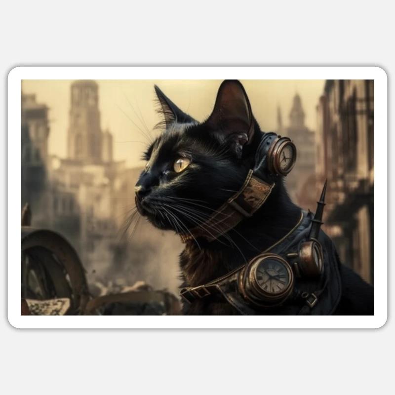 Noir chat 8 - Sticker taille S (10 x 10 cm) - blanc mat