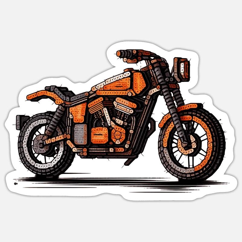 Motorrad als Oldtimer in 16-Bit Grafik Sticker Größe S (10 x 10 cm)