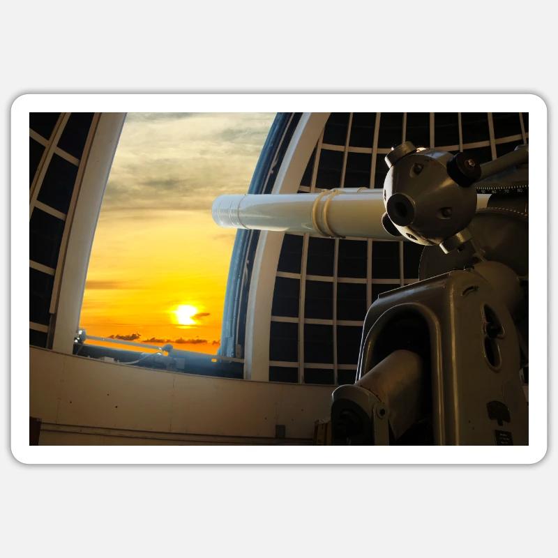 Télescope de l’observatoire Griffith, avec coucher de soleil Sticker taille S (10 x 10 cm)