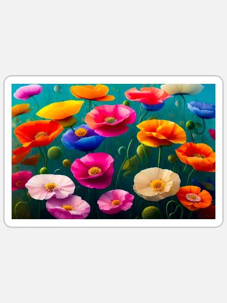 Mohnblumen, digitale Malerei - Sticker Größe S (10 x 10 cm) - Mattweiß