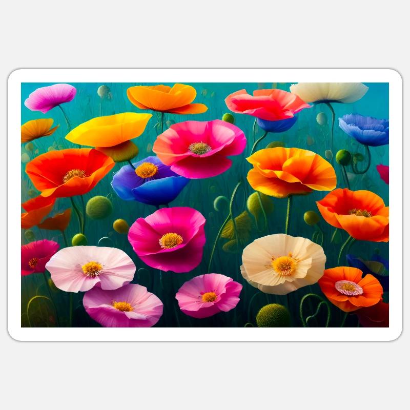 Coquelicots, peinture numérique - Sticker taille S (10 x 10 cm) - blanc mat