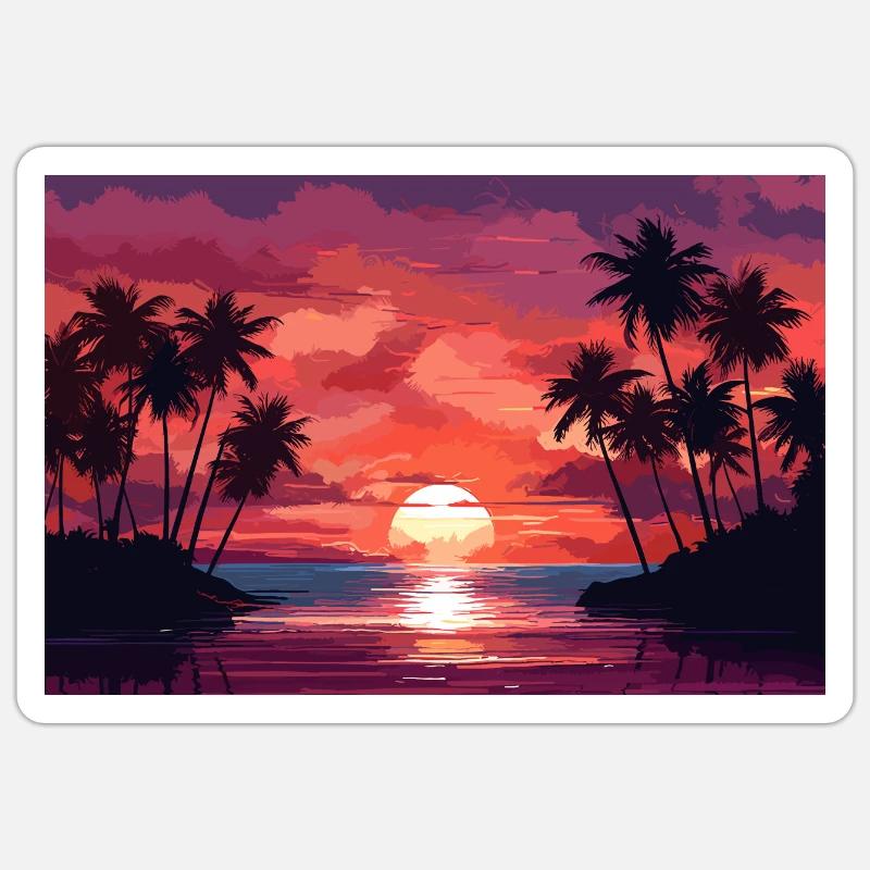 Beach Palm Trees Sunset Sticker size S (10 x 10 cm)