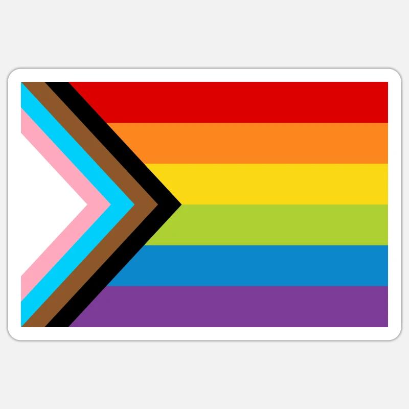 Drapeau de la fierté LGBT / Nouveau drapeau de progrès arc-en-ciel - Sticker taille S (10 x 10 cm) - blanc mat