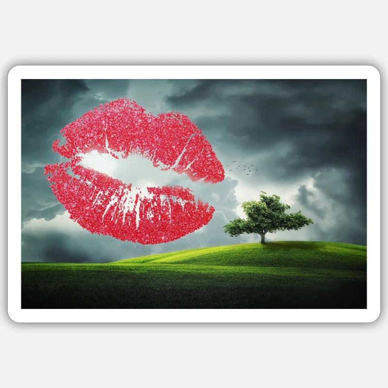 Baiser de la Saint-Valentin. - Sticker taille S (10 x 10 cm) - blanc mat