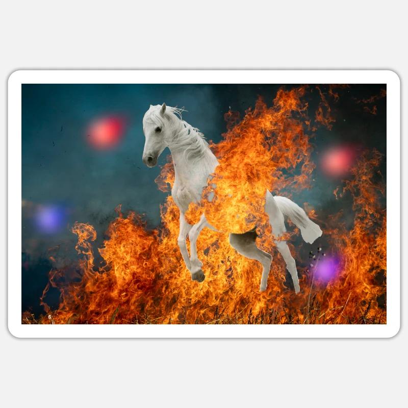 Ein brennendes Pferd. - Sticker Größe S (10 x 10 cm) - Mattweiß