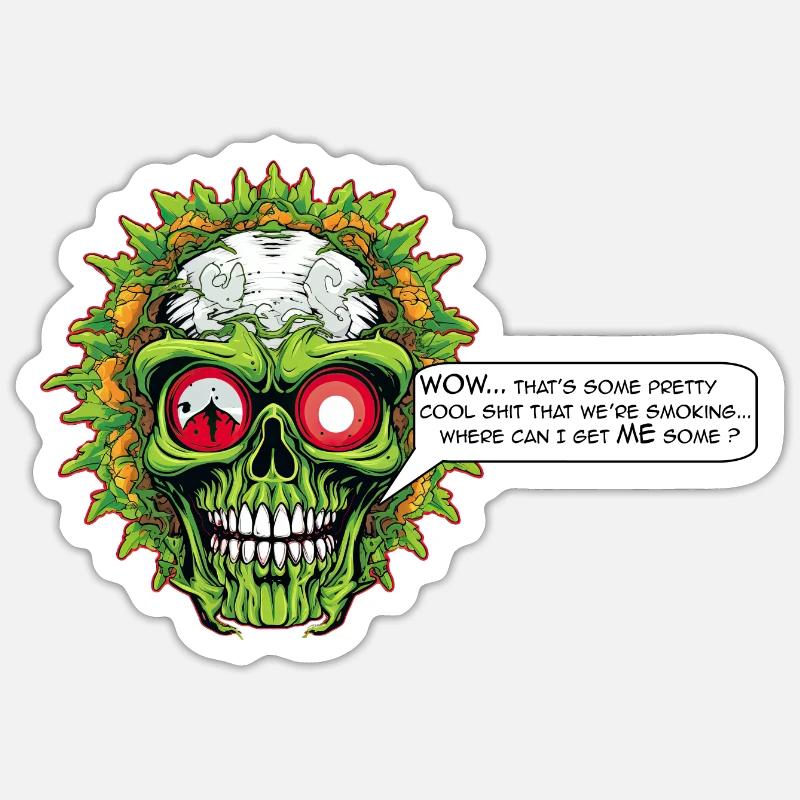 Marijuana - Comic Skull - Sticker taille S (10 x 10 cm) - blanc mat