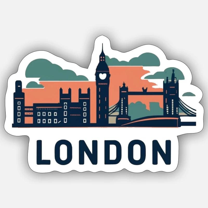 Horizon de Londres Coucher de soleil Rétro - Sticker taille S (10 x 10 cm) - blanc mat