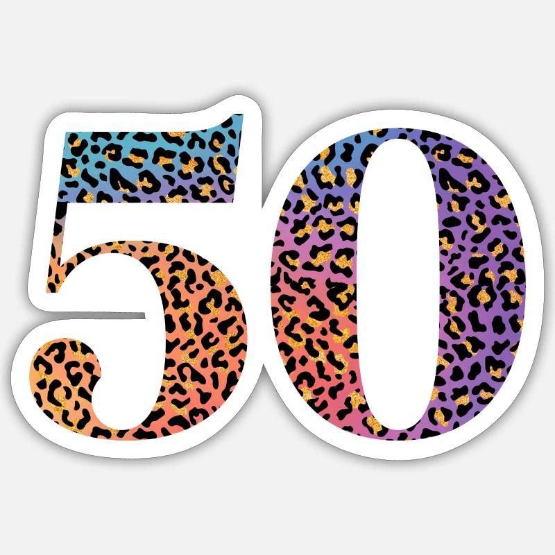 50e anniversaire léopard - Sticker taille S (10 x 10 cm) - blanc mat