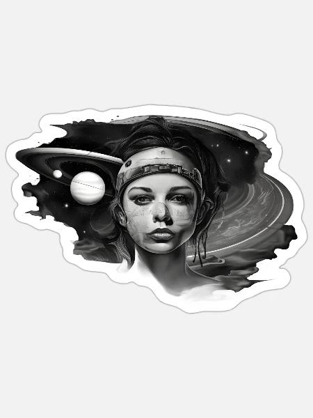 Superrealistischer Astronauten-Tattoo Weltraum - Sticker Größe S (10 x 10 cm) - Mattweiß
