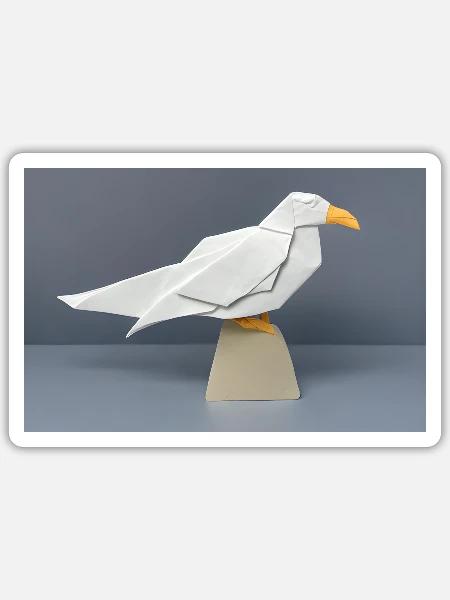 Silbermöwe im Origami-Stil - Sticker Größe S (10 x 10 cm) - Mattweiß