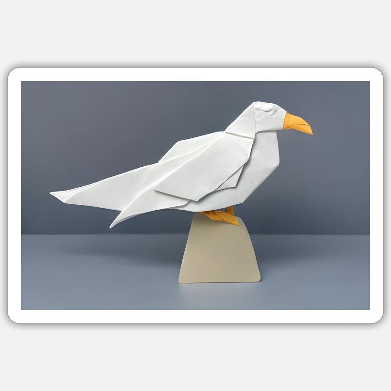 Silbermöwe im Origami-Stil - Sticker Größe S (10 x 10 cm) - Mattweiß