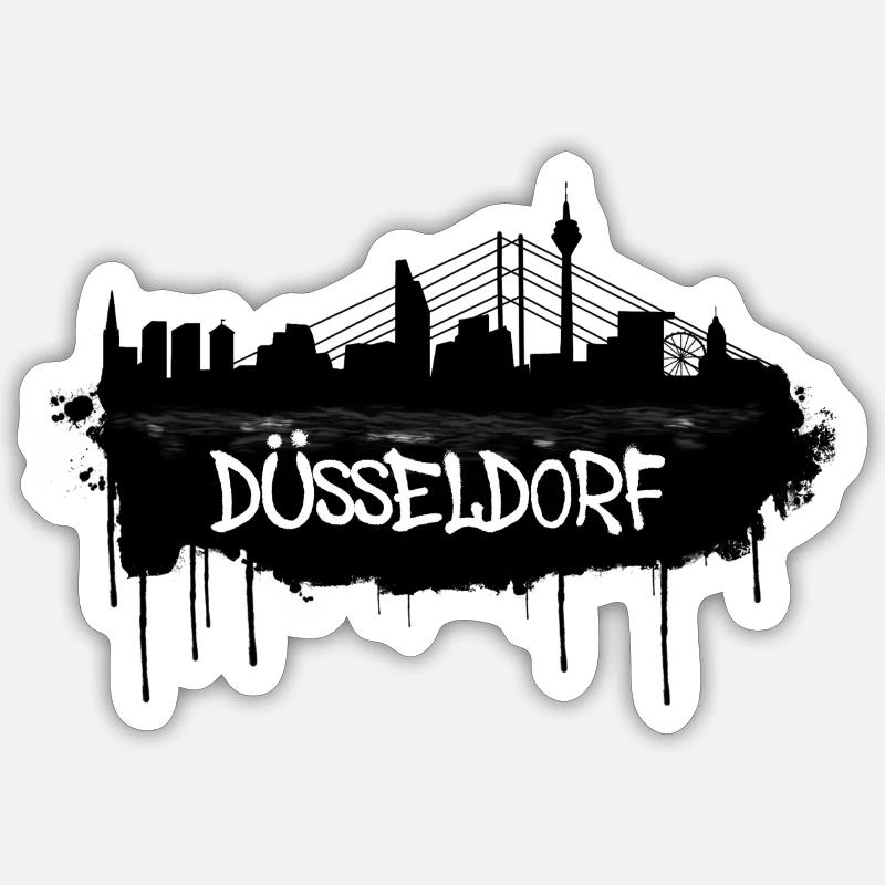 Düsseldorf Graffiti Skyline - Sticker taille S (10 x 10 cm) - blanc mat