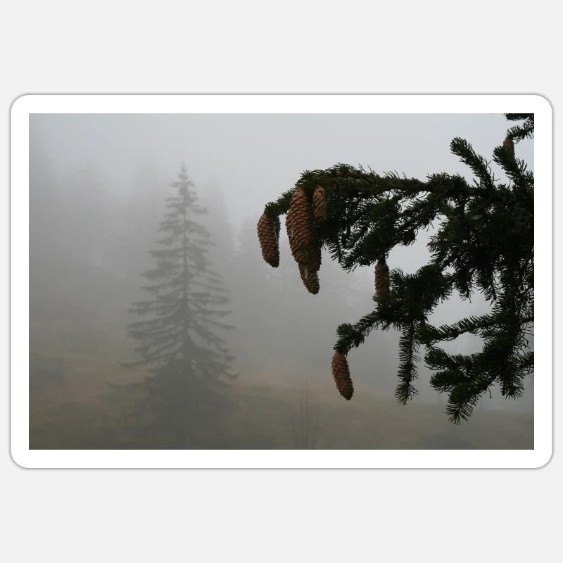 Magie du cône de la forêt nuageuse / Feldberg - Sticker taille S (10 x 10 cm) - blanc mat