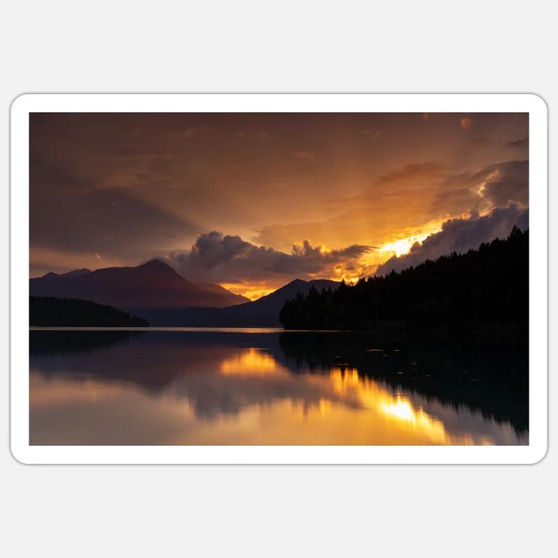 Sunset at Lake Walchensee - Sticker size S (10 x 10 cm) - white matte