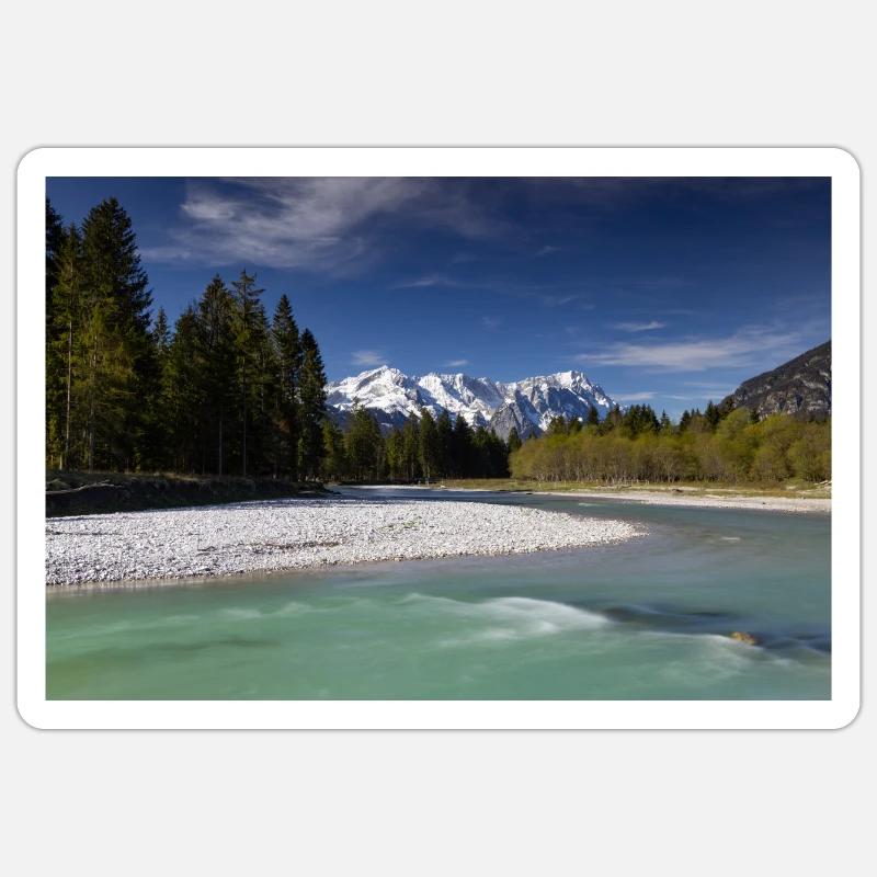 Loisach mit Zugspitzblick - Sticker Größe S (10 x 10 cm) - Mattweiß