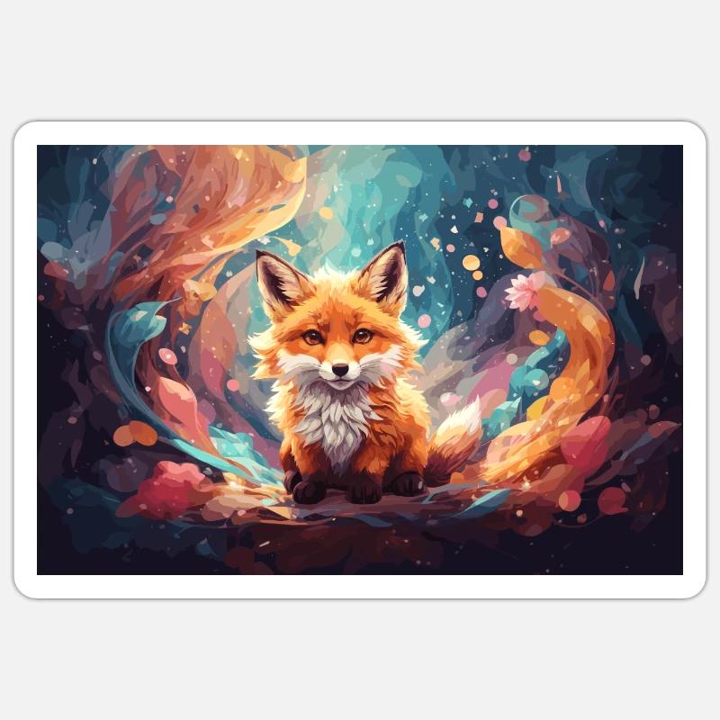 Mignon bébé renard dans la forêt enchantée - Sticker taille S (10 x 10 cm) - blanc mat