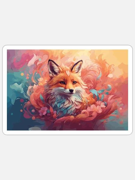 Fuchs pastell Farben Blumen - Sticker Größe S (10 x 10 cm) - Mattweiß