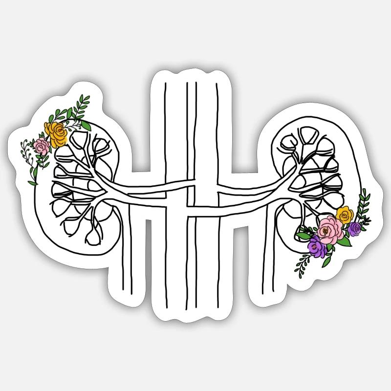 J’aime Néphrologie - Reins fleuris - Sticker taille S (10 x 10 cm) - blanc mat