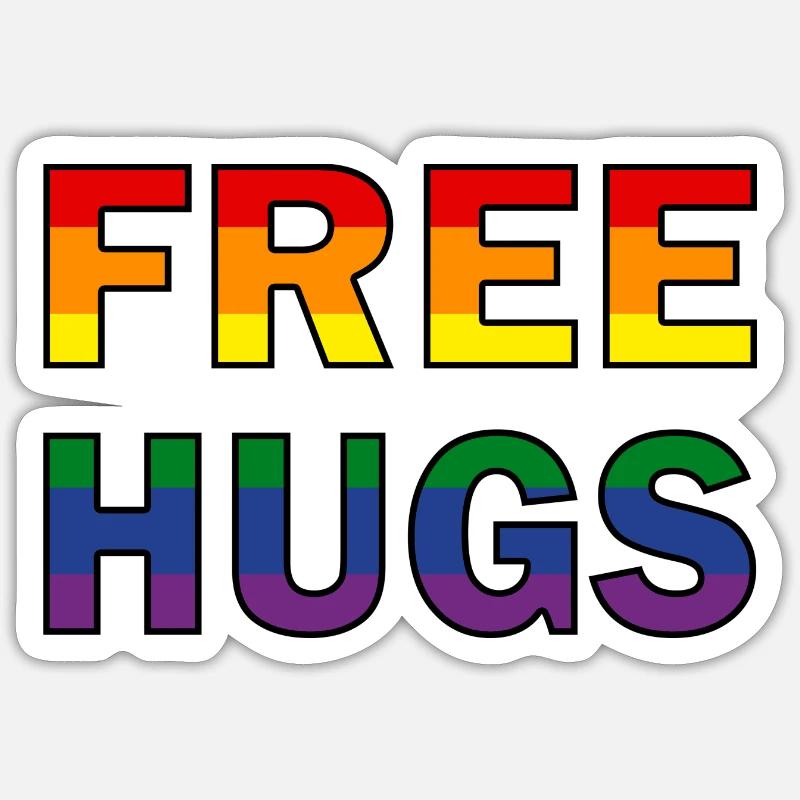Gratuit Hugs Drapeau arc-en-ciel - Sticker taille S (10 x 10 cm) - blanc mat