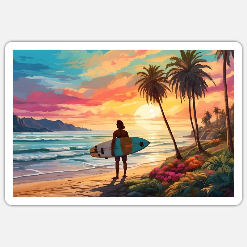 Surf & Vagues - Sticker taille S (10 x 10 cm) - blanc mat