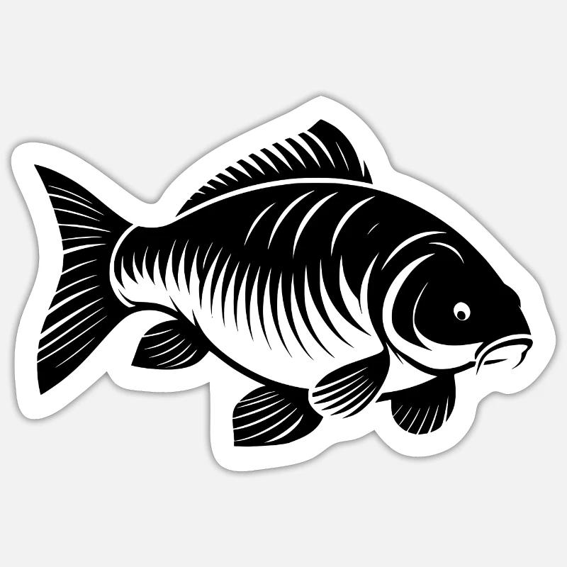 Karpfen schwarz-weiß - Sticker Größe S (10 x 10 cm) - Mattweiß