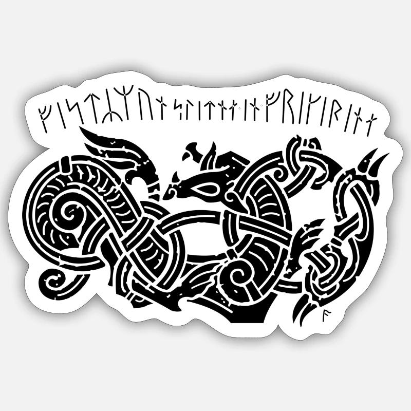 Odin Geri et Freki 3 - Sticker taille S (10 x 10 cm) - blanc mat