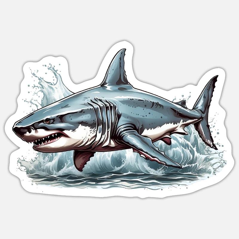 Angry great white shark - Sticker size S (10 x 10 cm) - white matte
