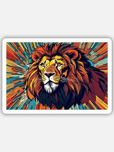 Löwenkopf Löwe mit buntem Hintergrund - Sticker Größe S (10 x 10 cm) - Mattweiß