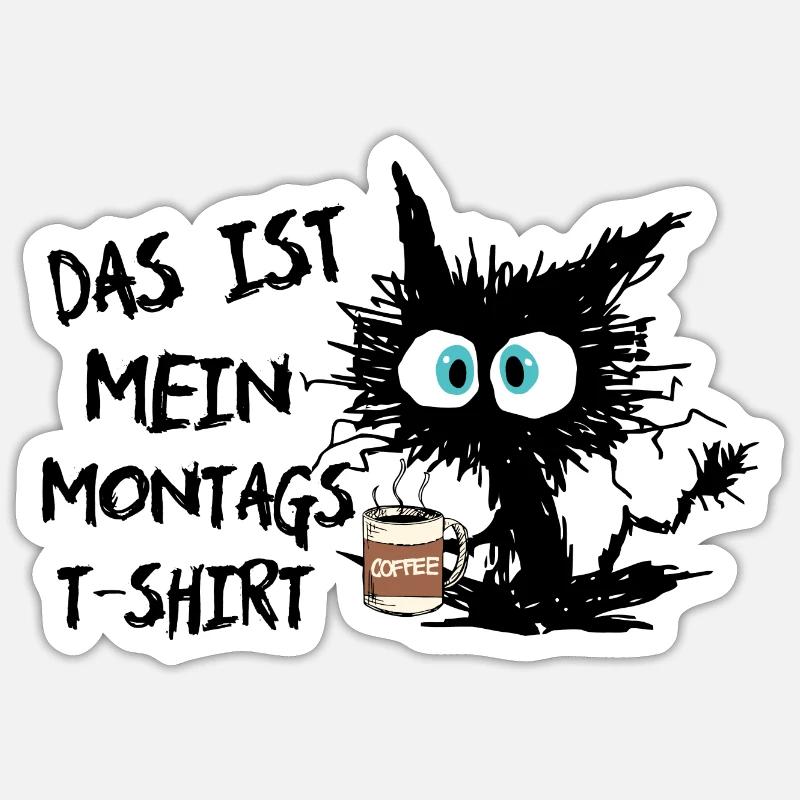 C’est mon chat T-shirt du lundi - Sticker taille S (10 x 10 cm) - blanc mat