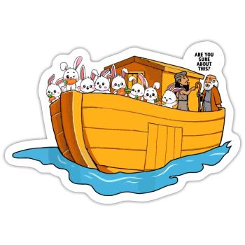 Noah Arche Boot Hasen - Sticker Größe S (10 x 10 cm) - Mattweiß - Vorne