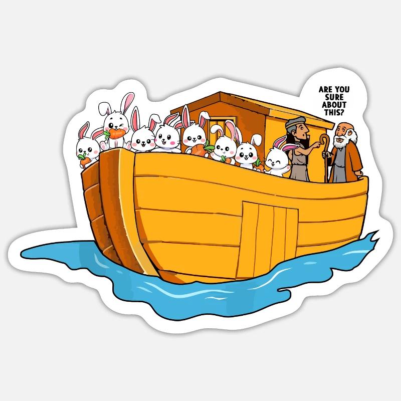 Arche de Noé bateau lapins Sticker taille S (10 x 10 cm)