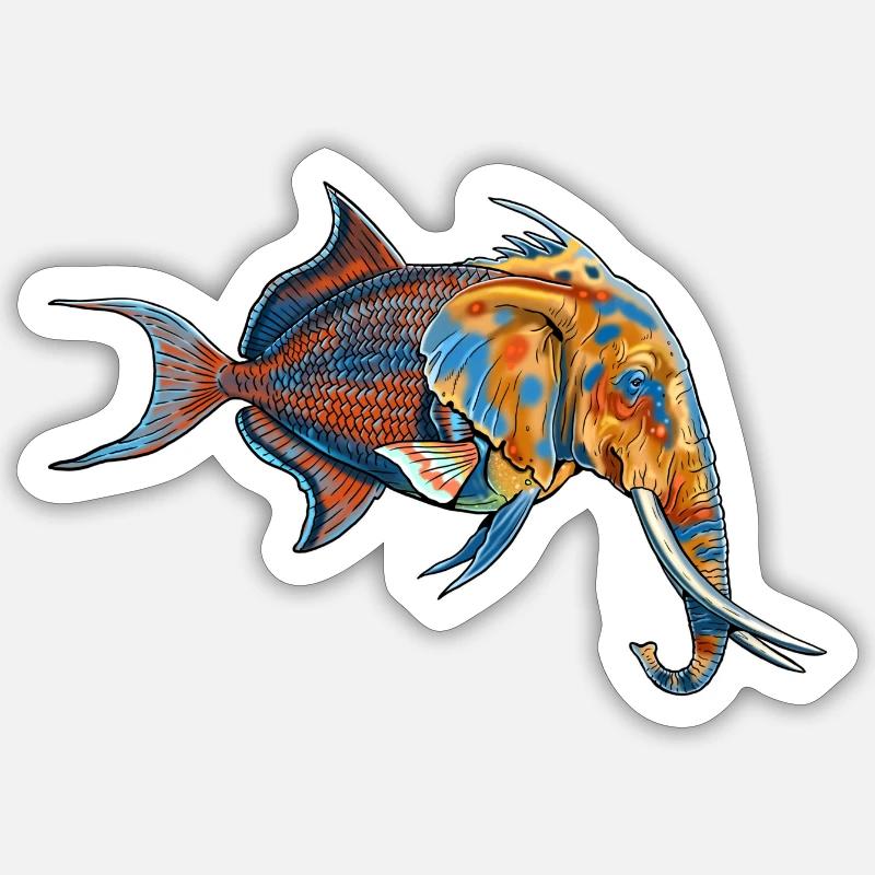Fantastic creature: half elephant, half fish Sticker size S (10 x 10 cm)