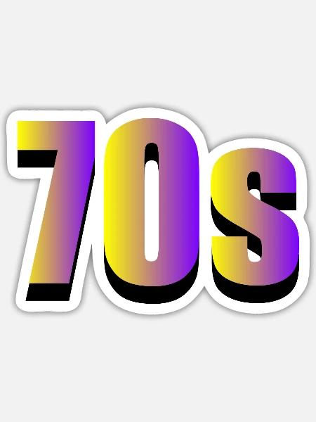 70s gelb lila - Sticker Größe S (10 x 10 cm) - Mattweiß
