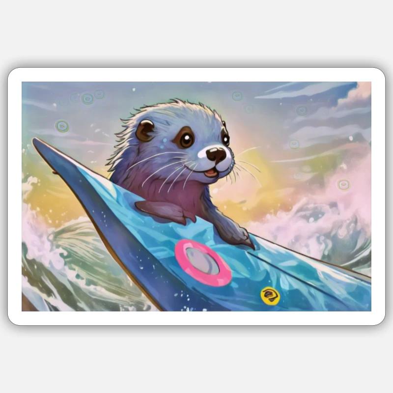 Surf Otti Bleu - Sticker taille S (10 x 10 cm) - blanc mat