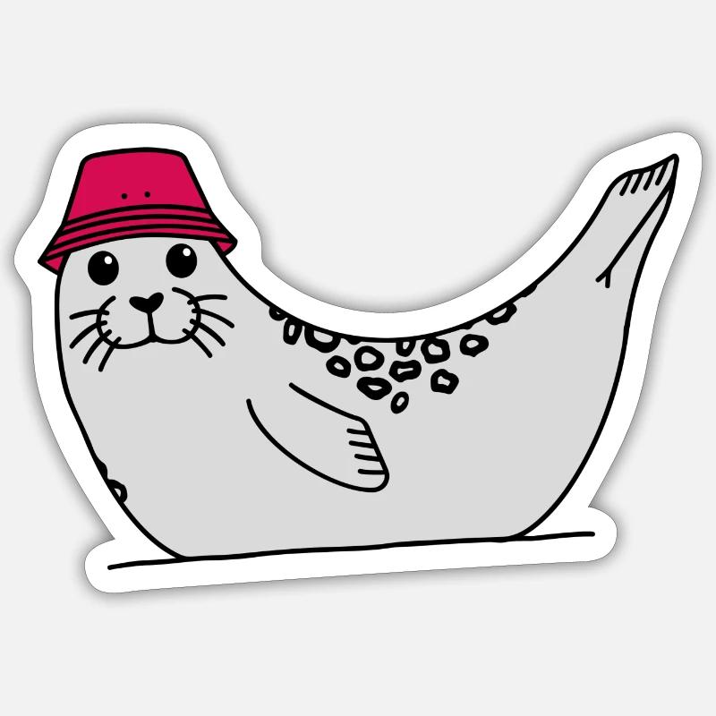Ringed seal with hat - Sticker size S (10 x 10 cm) - white matte