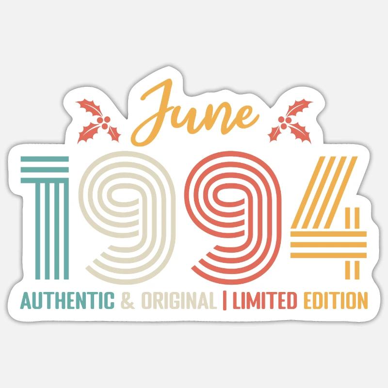 Juni 1994 Geburtstag Juni 1994 Retro Juni - Sticker Größe S (10 x 10 cm) - Mattweiß