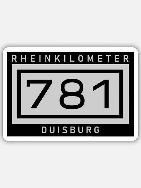 Rheinkilometer 781 Duisburg - Sticker Größe S (10 x 10 cm) - Mattweiß