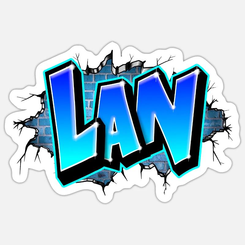 Graffiti Lan Blaue Ziegel Risse Sticker Größe S (10 x 10 cm)