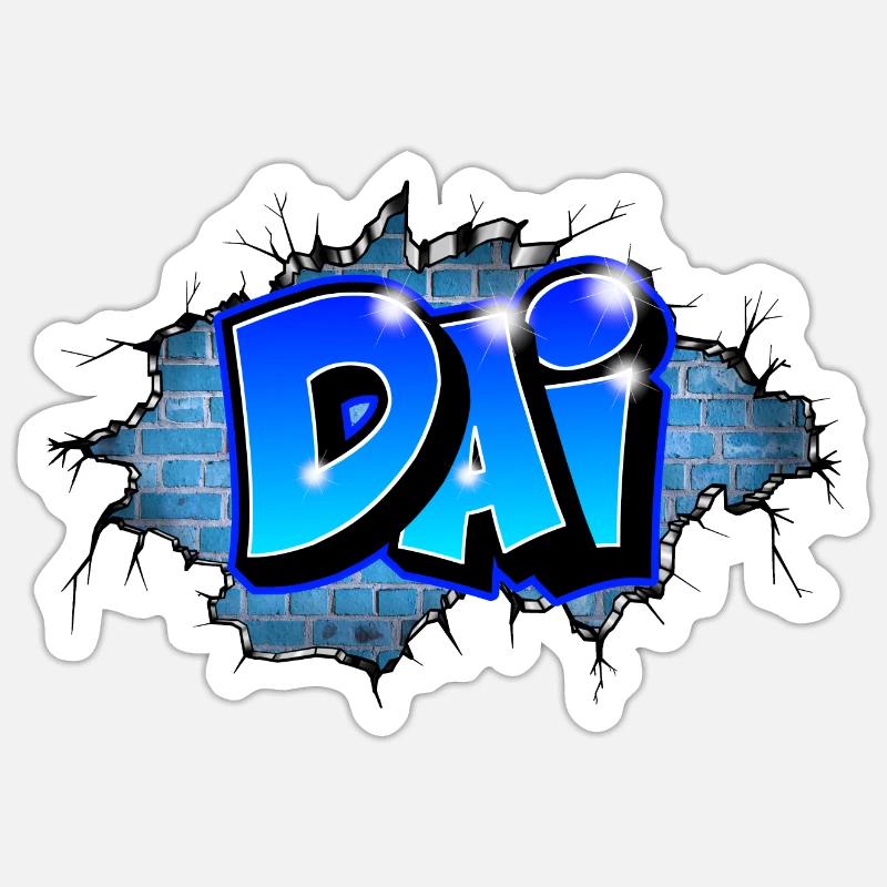 Graffiti DAI Blaue Ziegel Risse Sticker Größe S (10 x 10 cm)
