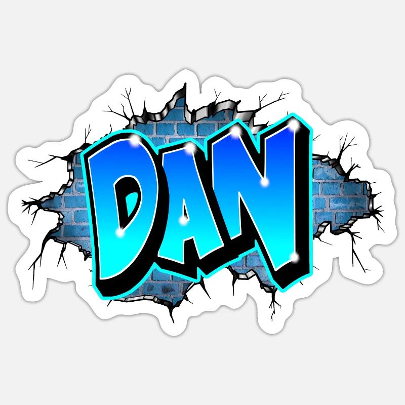 Graffiti DAN Wand Risse Blaue Ziegel Sticker Größe S (10 x 10 cm)