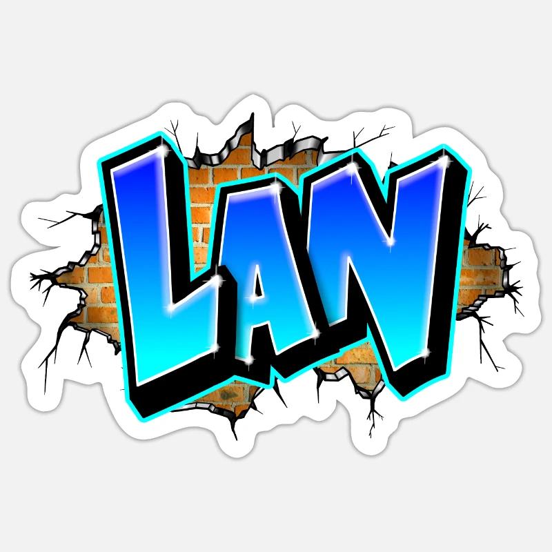 Graffiti LAN Cracks Bricks Yellow - Sticker size S (10 x 10 cm) - white matte