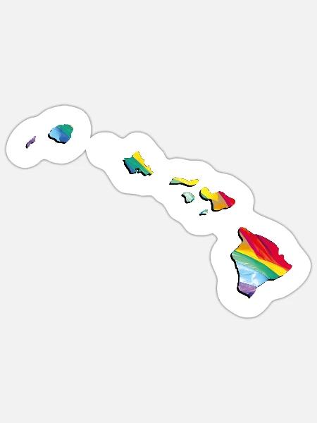 LGBTQ Flagge in der Hawaii State Landkarte - Sticker Größe S (10 x 10 cm) - Mattweiß
