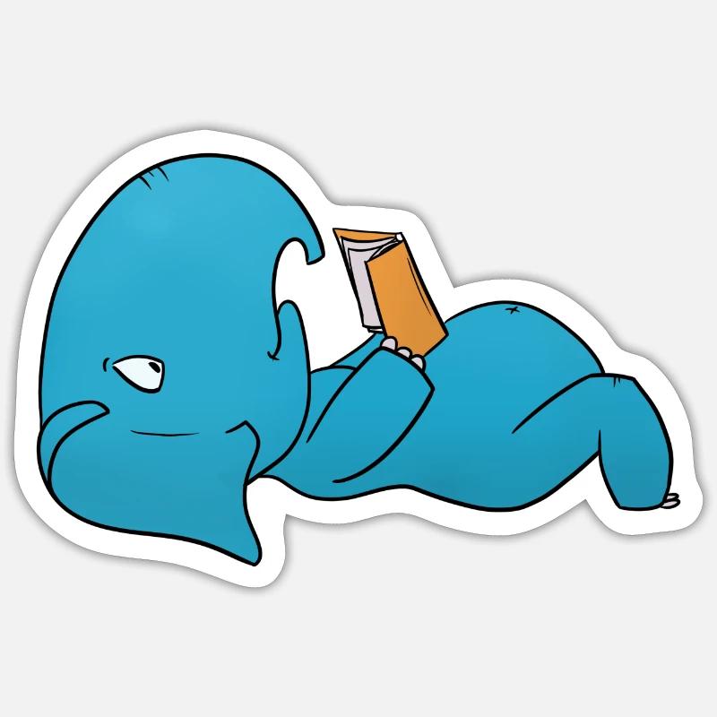 Elephant Reading Sticker size S (10 x 10 cm)