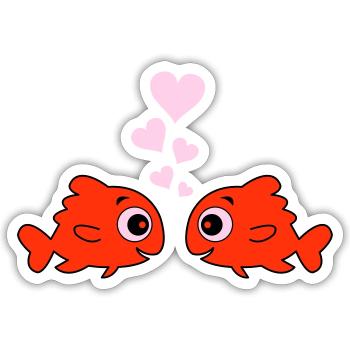 comic fische in love - Sticker Größe S (10 x 10 cm) - Mattweiß - Vorne